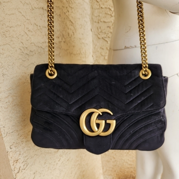 GG Marmont Velvet Medium Shoulder Bag‎ Black 443496 - Picture 1 of 16